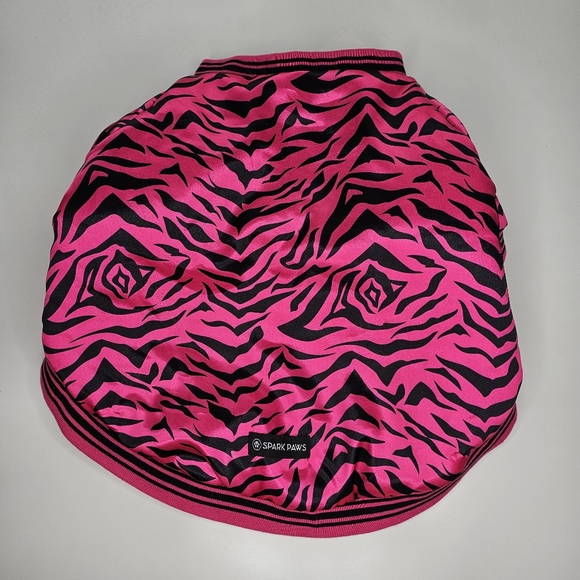 Spark Paws Hot Pink and Black Satin Bomber Jacket - Picture 5 of 7